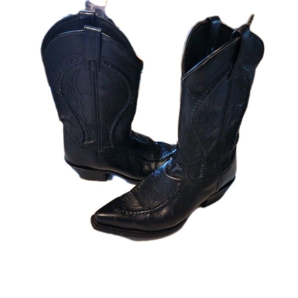 Laredo Laramie Mens Black Leather Cord and Buckstitch Western Boots 9D 68430